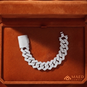 Bracelet chaîne maille hip-hop en argent plaqué or et moissanite pour homme - Élégant pour le quotidien, cadeau de fiançailles pour remise de diplôme, mariage, fête - Product Image 5