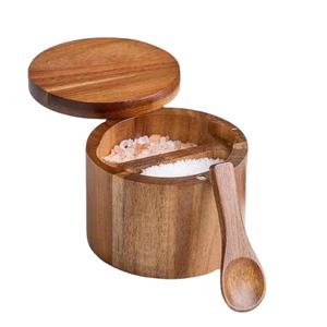 Recipiente de acabado natural Utensilios de cocina Contenedor multifuncional Frascos pequeños Ecológico Caja pequeña de madera para sal y pimienta Lo último - Product Image 1