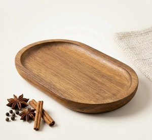 Plateau de service ovale en bois massif artisanal, en bois d'acacia naturel, plateau à bibelots, plateau à bougies pour table basse, décoration - Product Image 6