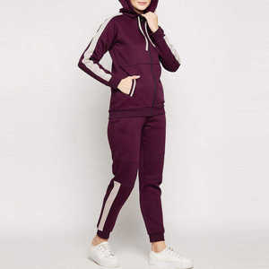 Women's 2-Piece Skinny Tracksuit Hooded <b>Zipper</b> <b>Sweatshirt</b> and Sweatpants Solid Color Casual Full Length Cotton Set - Product Image 3