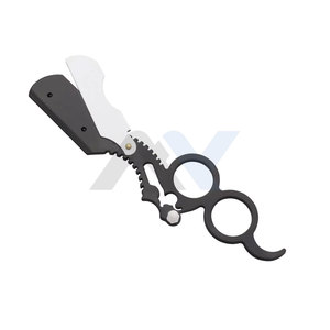 Navaja de afeitar de barbería de hoja recta única con mango de anillo para hombre, para uso en salón y hogar, en colores blanco y negro - Product Image 1