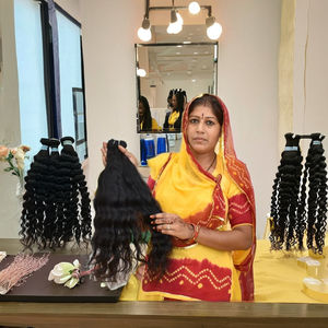 Extensiones de cabello virgen Remy sin procesar 100%, mechones ondulados de Color negro sedoso, Templo Vietnamita, proveedor indio, cabello humano - Product Image 1