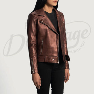 Womens Metallic Bronze <b>Leather</b> Biker <b>Jacket</b> Genuine Sheepskin Moto Coat Custom Slim Fit Belted Rider <b>Jacket</b> De Vintage - Product Image 5