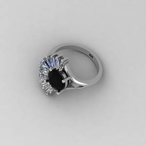 แหวนแต่งงานดีไซน์เนอร์ทรงมงกุฎประดับเพชร CZ 8 มม. และแบล็คออนิกซ์ ชุบทอง 18k เงินแท้ 925 ขายดีที่สุด - Product Image 4