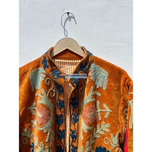 Veste en velours brodée Suzani pour femme, col mandarin, manches longues, motif floral, doublure en coton, manteau de printemps - Product Image 4