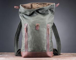 Genuine Leather Canvas Waterproof Backpack Fashion Vintage School Travel Laptop Zipper Wholesale Custom Logo OEM Supplier - Product Image 4