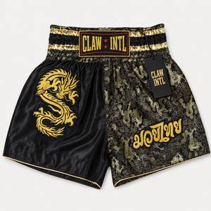 CLAW INTL Men's Black Silk Kung Fu Shorts Gold <b>Dragon</b> Embroidery Regular Fit Martial <b>Arts</b> Wear - Product Image 4