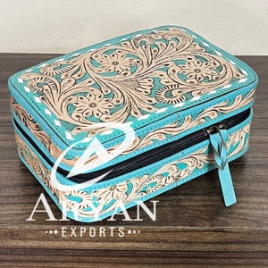 Boîte de rangement durable en cuir de vachette véritable à motifs, avec fermeture éclair, style OEM ODM, pour organiser les bijoux des femmes - Product Image 1