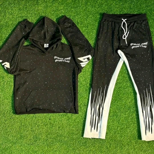 Ensemble de survêtement à capuche pour enfants Clearvont, sweat-shirt et pantalon en coton avec fermeture éclair intégrale et imprimé lettres, pour un style décontracté d'automne - Product Image 5
