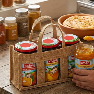 Sac fourre-tout en toile de jute à 2 compartiments avec poignées en canne et fentes transparentes |   Sac cadeau promotionnel doublé de PE avec impression de logo - Product Image 4