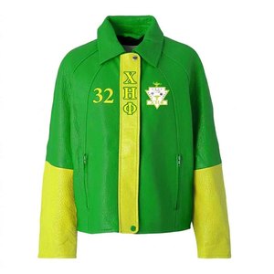 เสื้อแจ็คเก็ตมอเตอร์ไซค์สำหรับผู้หญิง แบรนด์ Chi Eta Phi สไตล์กรีก  วัสดุหนัง PU  แบบนักแข่ง  เสื้อคลุมสไตล์ไบค์เกอร์  เครื่องแต่งกายสำหรับชมรม  ทันสมัย - Product Image 4