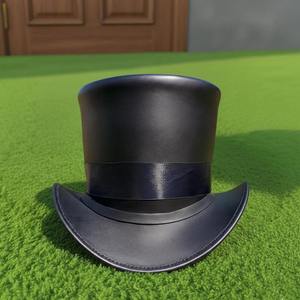 Sombrero de copa de cuero negro hecho a mano de calidad premium, estilo victoriano steampunk para cosplay. - Product Image 1