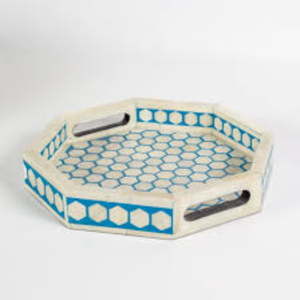 Bandeja rectangular hecha a mano con incrustaciones de nácar y motivo de hoja verde, bandeja decorativa de lujo con conchas de nácar para mesa de café. - Product Image 2