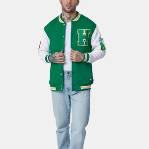 เสื้อแจ็คเก็ตวาร์ซิตี้สีเขียวขาวสำหรับผู้ชาย ปักตัวอักษร H แบบลำลอง เสื้อคลุมบอมเบอร์สำหรับฤดูใบไม้ร่วง - Product Image 3
