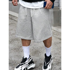 Shorts amples pour homme avec cordon de serrage à la taille, shorts de sport, couleur unie holographique, streetwear, shorts en pur coton pour homme - Product Image 3