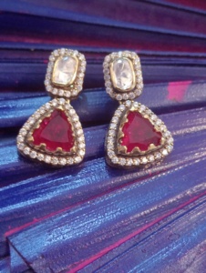 Gold Plated <b>Red</b> Triangle Drop <b>Earrings</b> With Zircon Accents Geometric Design For Women's Party Jewelry geometric <b>earrings</b> Women's - Product Image 4