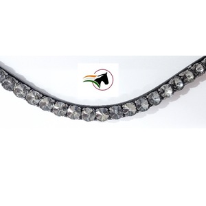 Time Saving Quick <b>Change</b> Horse Browband Custom Genuine Leather 10 mm Grey Rivoli Bling Crystal Curved Design for Bridles - Product Image 1
