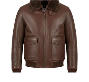 <b>Mens</b> Genuine Leather Bomber <b>Jacket</b> <b>Linen</b> Lining Zipper Closure Winter Windproof Waterproof Breathable Moto Biker Style Front - Product Image 5