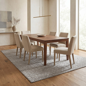 Tapis gris clair ivoire en laine à motif quadrillé, antidérapant, écologique, tufté à la main, texturé, géométrique, pour salon - Product Image 3