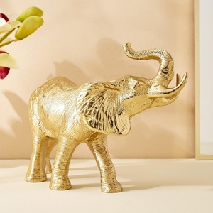Statue d'éléphant dorée métallique de luxe, pièce maîtresse décorative, figurine d'appoint pour le Feng Shui (Richesse, Prospérité) et cadeau d'entreprise - Product Image 5