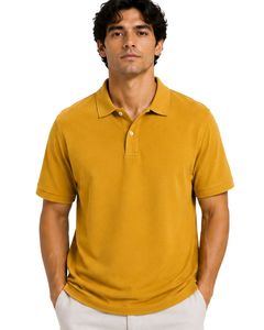 Polo Personalizado Amarillo Mostaza para Hombre, Manga Corta, Tela de Algodón Piqué, Diseño Liso Informal, Cuello Camisero, Personalizado para Verano - Product Image 1