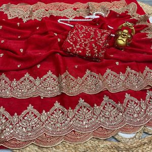 Reglance Pure pour Saree en Chiffon avec Pallu et Bordure Aarco brodés de Zari et de sequins de 3 mm, séchage rapide, meilleure tenue pour femme pour mariage/fête - Product Image 3