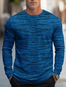 Chemise décontractée à manches longues pour homme, bleue, tricotée, à rayures, séchage rapide, pour l'été, coupe confortable, tissu doux - Product Image 1