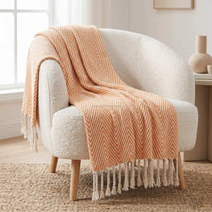 Manta de Algodón con Flecos, Estilo Casual, Minimalista, Tejida, Decoración Rústica para el Hogar - Product Image 2