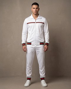 Unisex <b>White</b> Printed <b>Tracksuit</b> Set Full Length Drawstring Hooded Collar Breathable Sporty Streetwear Regular Fit Winter Wear - Product Image 1