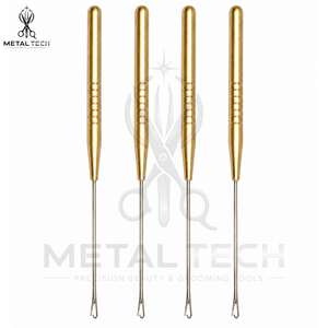 Stainless Steel Gold Handle Hair Extension Pulling <b>Needle</b> Latch Hook Wire <b>Threader</b> Set Bulk Supply Salon Accessories - Product Image 4