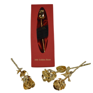 Rose en feuille naturelle plaquée or 24 carats de haute qualité avec finition brillante élégante et boîte rouge décorative Édition de Noël - Product Image 5