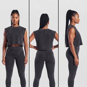 Top corto sin mangas para mujer, con lavado ácido, de punto, cuello redondo, estilo vintage, corte holgado, para gimnasio y entrenamiento - Product Image 5
