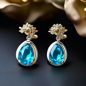 Boucles d'oreilles pendantes plaquées or en argent sterling 925 MonaLisa bleu naturel fait à la main - Product Image 4