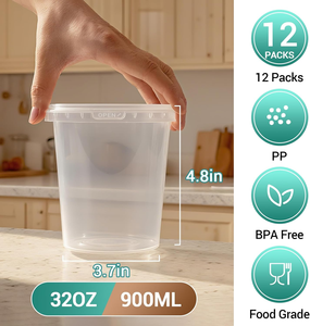 Contenants alimentaires en plastique PP de 32 oz pour soupes et plats à emporter, avec couvercles hermétiques, transparents, jetables, design moderne, pour fêtes - Product Image 5