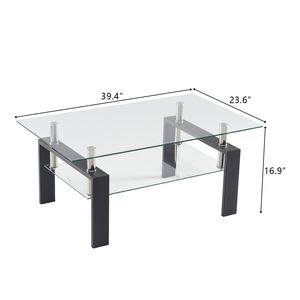 Tavolino da Caffè a Due Livelli in Vetro Temperato a Forma di Arco, Tavolino Circolare Mobile per Soggiorno, Decorazione d'Arredo - Product Image 5