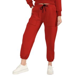 Women's Red <b>Cargo</b> Jogger <b>Pants</b> Elastic Drawstring Waist Casual Sweatpants with Side Pockets <b>Cuffed</b> Ankles for Workout Fitness - Product Image 1