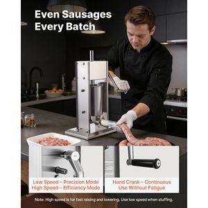 Insaccatrice Manuale Professionale a Doppia Velocità in Acciaio Inossidabile, Capacità 7 LBS/3 L, Verticale, per Insaccare Salsicce e Carne - Product Image 2