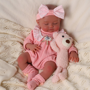 Muñecas Bebés <span class=keywords><strong>Reborn</strong></span> de Silicona Completa Liors de 16 Pulgadas, Niña Dormida con <span class=keywords><strong>Ojos</strong></span> <span class=keywords><strong>Cerrados</strong></span>, Realista, Afroamericana, OEM - Product Image 3