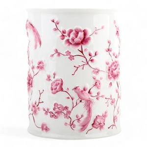 ถังขยะโลหะสีขาวทันสมัยพร้อมลายพิมพ์ดอกไม้รูปนกสีชมพู เหมาะสำหรับห้องนอน ห้องเด็ก ห้องครัว หรือตกแต่งบ้าน และเป็นของขวัญ - Product Image 1