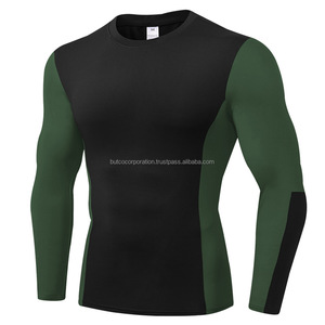 Camiseta de compresión deportiva de manga larga de Color puro para hombre, cuello personalizado, tejido elástico de punto, pantalla de seda, venta al por mayor, patrón sólido - Product Image 6