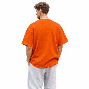 T-shirt surdimensionné en maille gaufrée avec logo personnalisé pour homme, épaules tombantes, streetwear, coton texturé, tee-shirt décontracté d'été, OEM ODM - Product Image 4