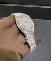 Montre de luxe antique à mouvement mécanique en acier inoxydable avec cadran saphir et moissanite incrustée, aiguilles de haute qualité