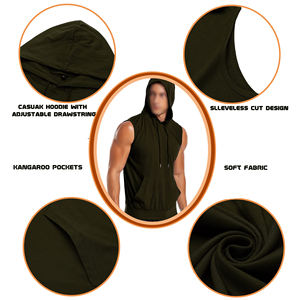 Camiseta sin mangas con capucha de último diseño para hombre, servicio OEM, fabricante de alta calidad, precio bajo, camiseta sin mangas básica de algodón mezclado, sudadera con capucha para gimnasio para hombre - Product Image 4