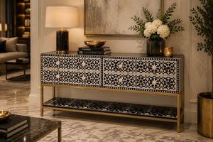 Table console élégante en os incrusté, meuble artisanal haut de gamme pour couloir et décoration intérieure - Product Image 5