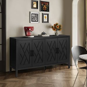 60-Inch Modern Farmhouse Console <b>Table</b> 4-Door Wood Sideboard <b>Buffet</b> Cabinet with Adjustable Shelf Accent Credenz for Living Room - Product Image 1