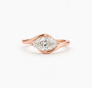 Bague en or massif 14 carats avec diamant marquise 1CT classique E VVS 10x5mm, diamant de laboratoire taille marquise est-ouest, certifié IGI - Product Image 2