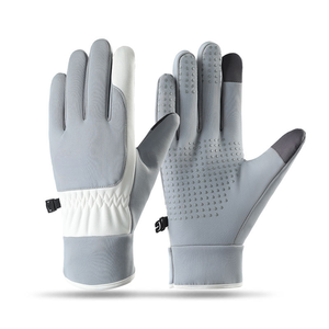Ski <b>Gloves</b> Full Finger Blue White Quilted Palm With Grip Dots Hook And Loop Closure Unisex Winter Outdoor Activity - Product Image 4