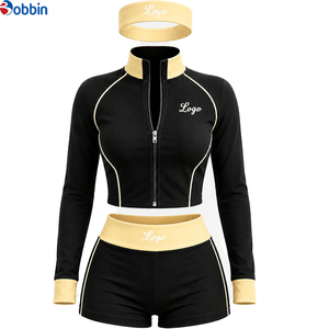 Conjuntos Deportivos Cortos de Hip Hop con Logotipo Personalizado, Conjunto de 3 Piezas, Chaqueta con Cierre y Cuello Alto en Bloques de Color, Combinada con Pantalones Cortos y una Diadema - Product Image 2