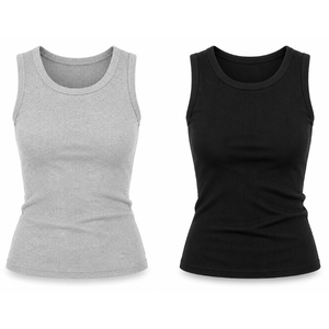Débardeur côtelé respirant pour femme, sans manches, col rond, coupe ajustée, tricoté, 95% coton, couleur unie, style décontracté streetwear - Product Image 6