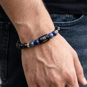 Bracelet du Zodiaque Sagittaire Perles d'Obsidienne Noire avec Lapis Bleu et Plaque Dorée Gravée au Laser Bijou Tendance Mode - Product Image 6